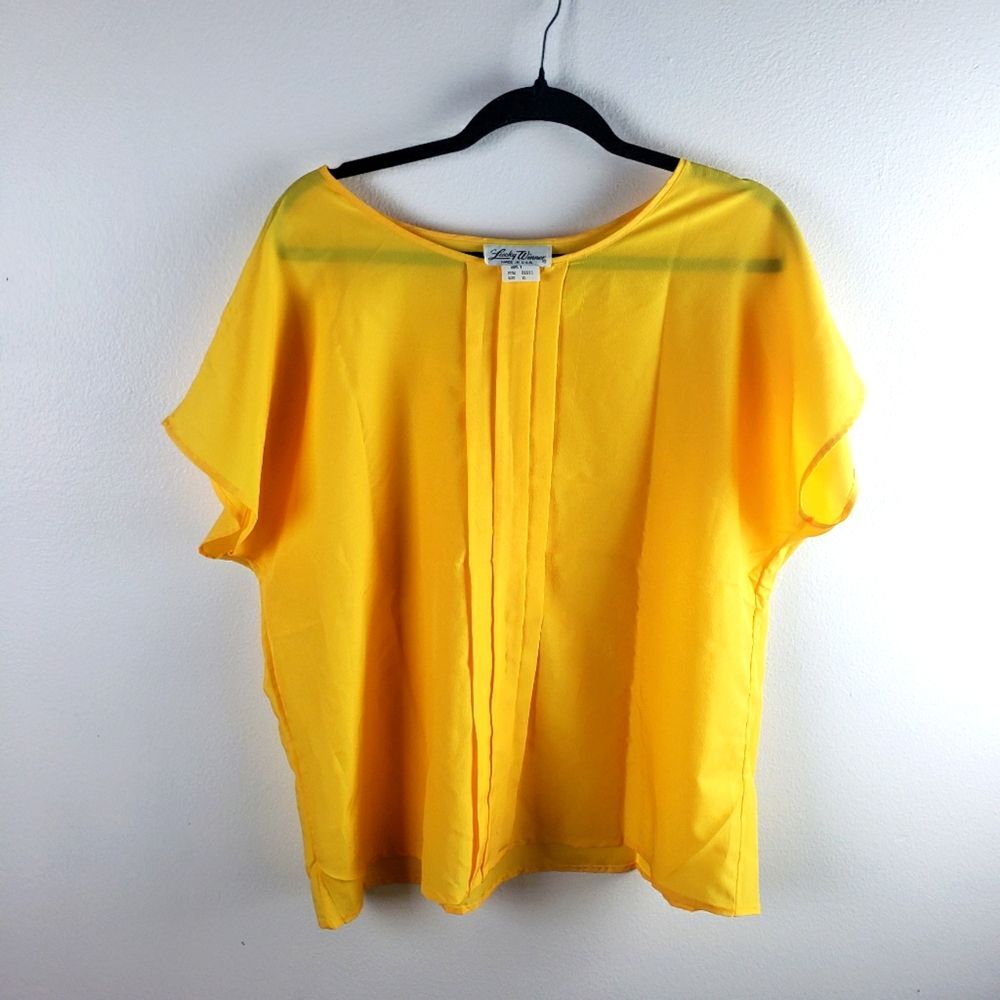 Women's Vintage Lucky Winner Yellow Popover Sheer Short Sleeve Shirt Size XL